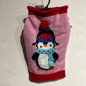 🐸NWT, Medium DOG SWEATER; PINK w/Red Collar;Cute Penguin Design